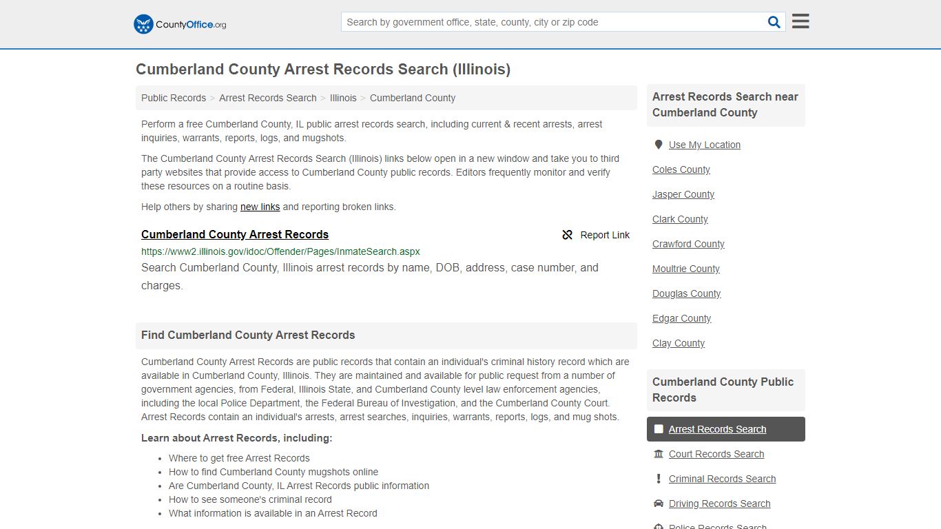 Arrest Records Search - Cumberland County, IL (Arrests & Mugshots)